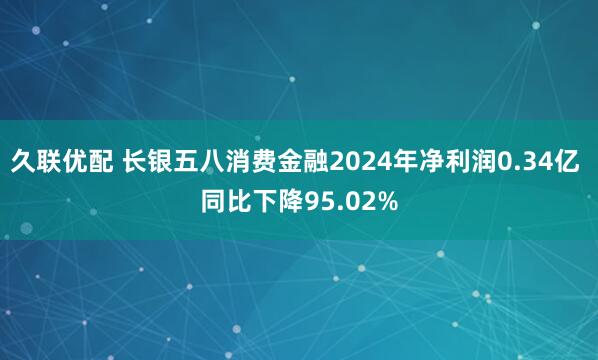 久联优配 长银五八消费金融2024年净利润0.34亿 同比下降95.02%